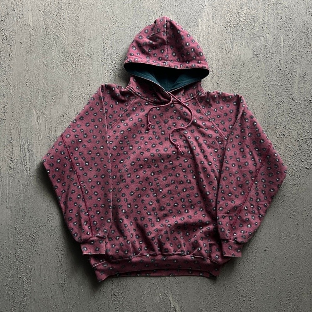 Vintage Northern Reflections Hoodie Medium Maroon 90s Floral